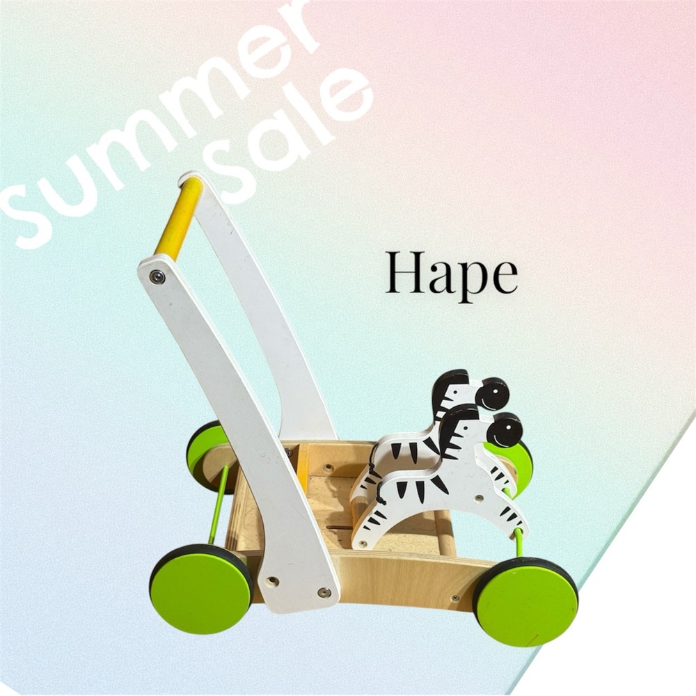 Hape Wooden Zebra Push Walker - White and Green